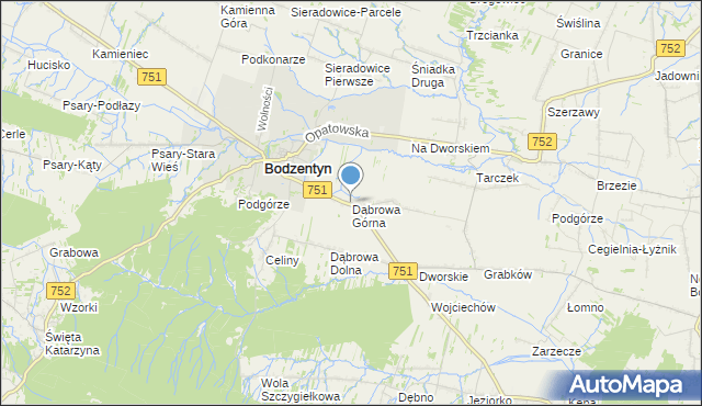 mapa Dąbrowa Górna, Dąbrowa Górna gmina Bodzentyn na mapie Targeo